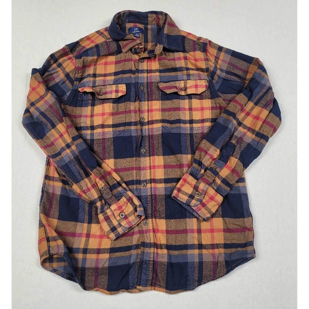 George Men's S (34/36) Flannel Shirt Plaid Long Sleeve Button Up Multicolor